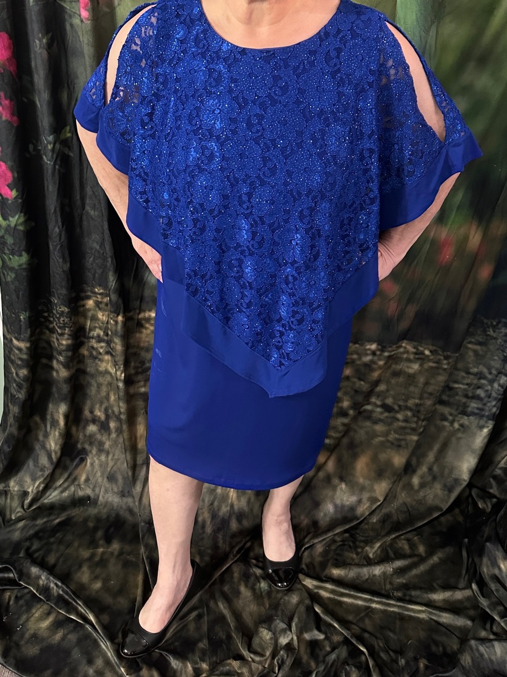 Enfocus Women 18W formal Royal Blue Lace Overlay cocktail or wedding guest Dress